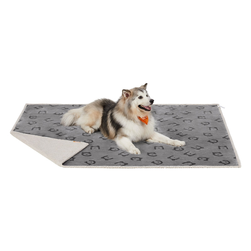 Feandrea XXXL grey waterproof sherpa fleece dog blanket with a large dog lying on it