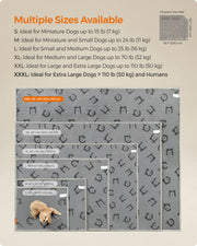 Size guide diagram comparing S, M, L, XL and XXL Feandrea dog blanket dimensions