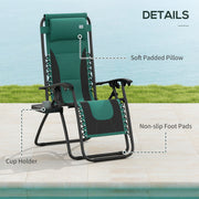 Green Zero Gravity Reclining Outdoor Lounger with Padded Seat Cup Holder and Headrest by Outsunny