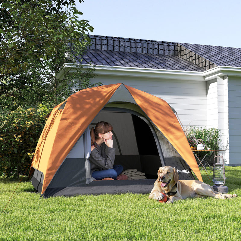 Three Person Dome Tent with Quick Setup and Waterproof Shelter for Camping Orange Grey