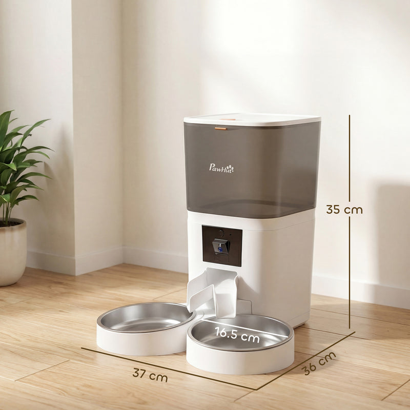 Automatic Cat Feeder for Two Cats with App Control and Camera for Scheduled Feeding White AOSOM