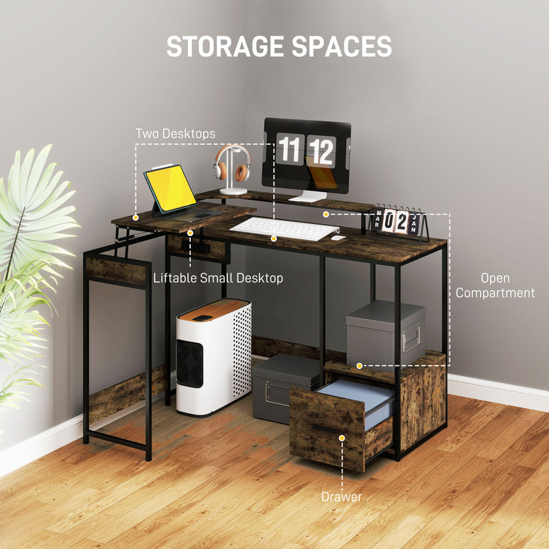L Shaped Industrial Style Multi Work Desk For Home Office by HOMCOM