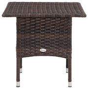 Brown Square Rattan Garden Side Table With Plastic Top For Patio Balcony Or Outdoor Use