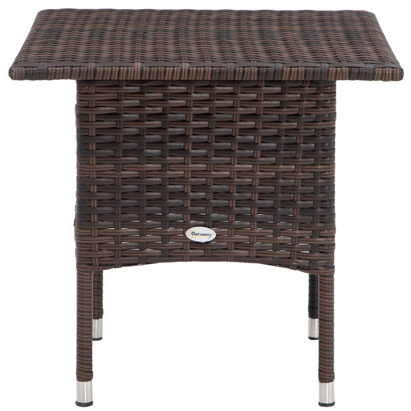 Brown Square Rattan Garden Side Table With Plastic Top For Patio Balcony Or Outdoor Use