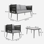 Light Grey 4 Seater Rattan Patio Furniture Set with Cushions by Outsunny