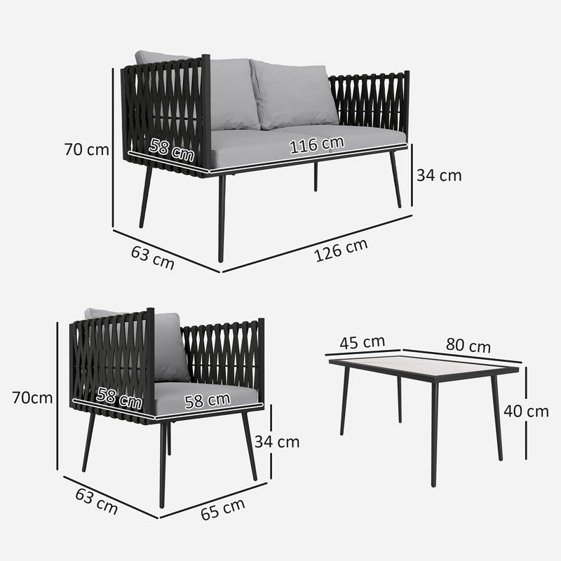 Light Grey 4 Seater Rattan Patio Furniture Set with Cushions by Outsunny