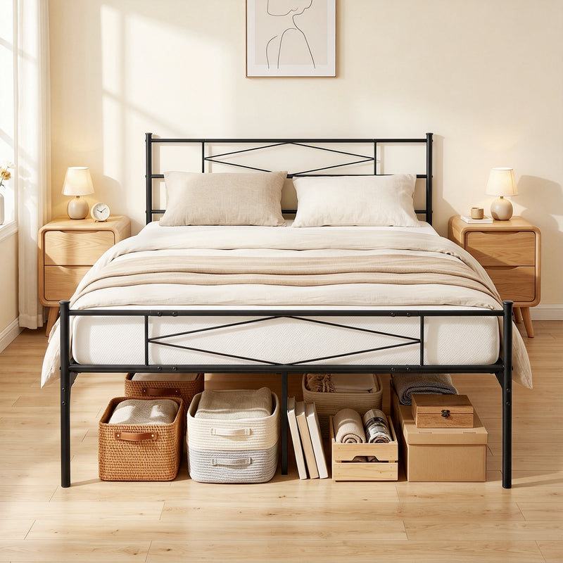 King Size Metal Bed Frame with Under Bed Storage and Stable Support Black