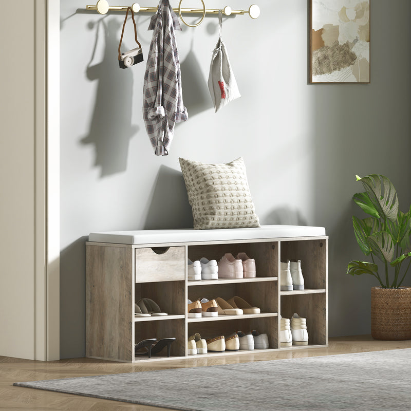 Grey Shoe Storage Bench With Cushioned Seat Ideal For Hallway Or Bedroom Organisation
