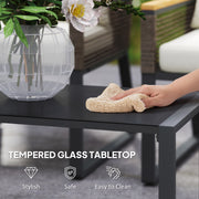 Grey 4 Seater Wicker Rope Garden Furniture Set with Glass Coffee Table by Outsunny