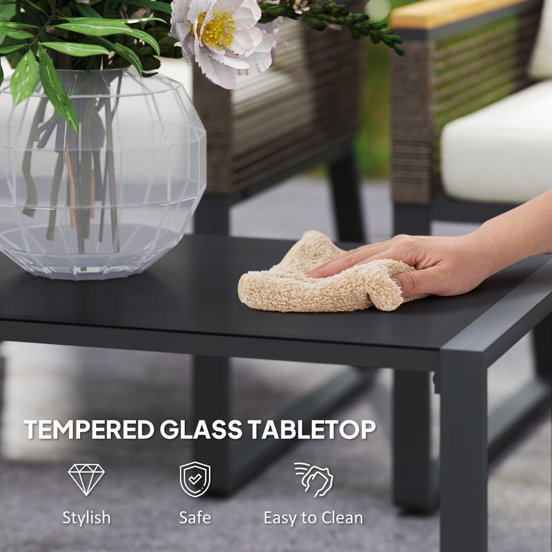 Grey 4 Seater Wicker Rope Garden Furniture Set with Glass Coffee Table by Outsunny