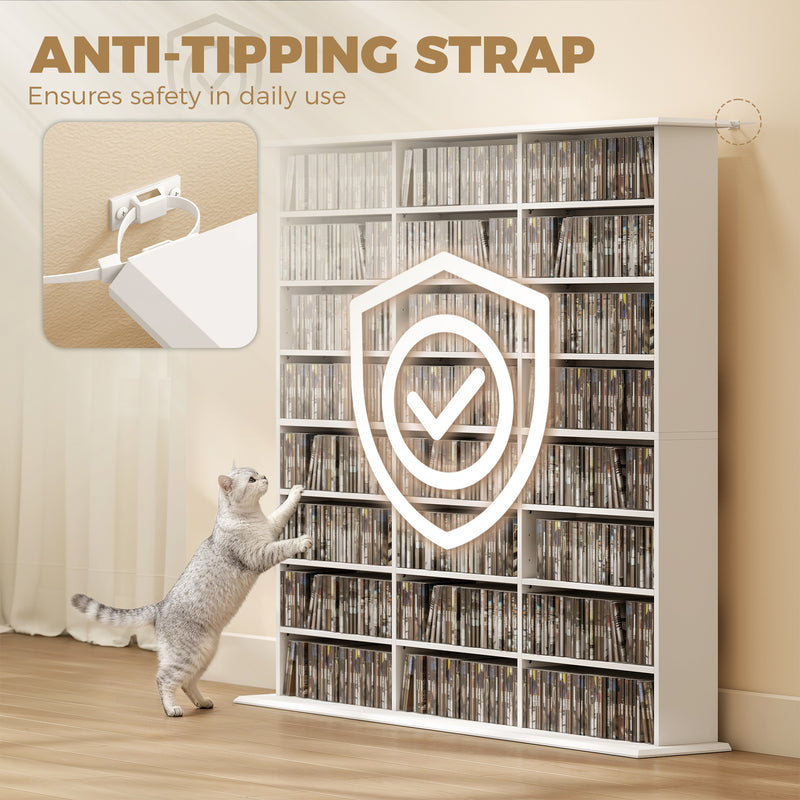Media Storage Unit with Adjustable Shelves for CDs and DVDs Slim Space Saving
