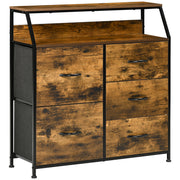 Industrial 5 Drawer Fabric Chest with Open Shelf for Bedroom or Living Room Storage Rustic Brown