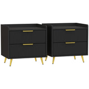 Set of 2 Two Drawer Bedside Tables With Storage For Bedroom Or Living Room Black
