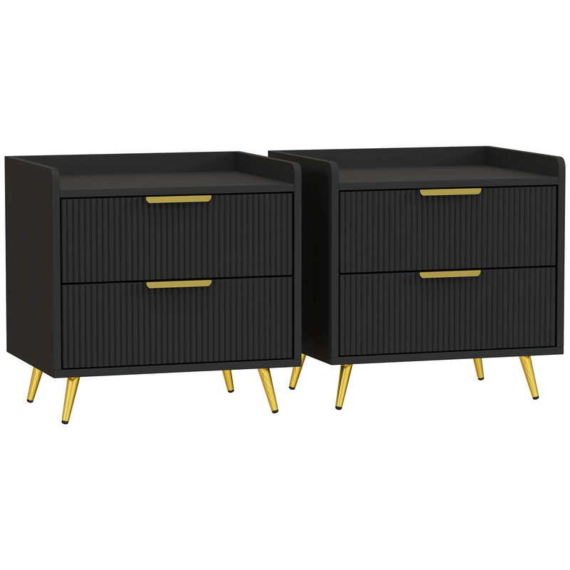 Set of 2 Two Drawer Bedside Tables With Storage For Bedroom Or Living Room Black