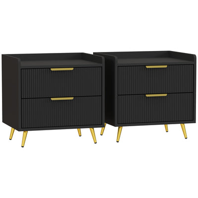 Set of 2 Two Drawer Bedside Tables With Storage For Bedroom Or Living Room Black