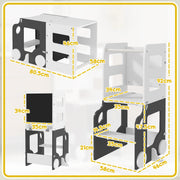 Foldable Toddler Step Stool With Safety Rail For Kitchen And Bathroom Use Grey AOSOM