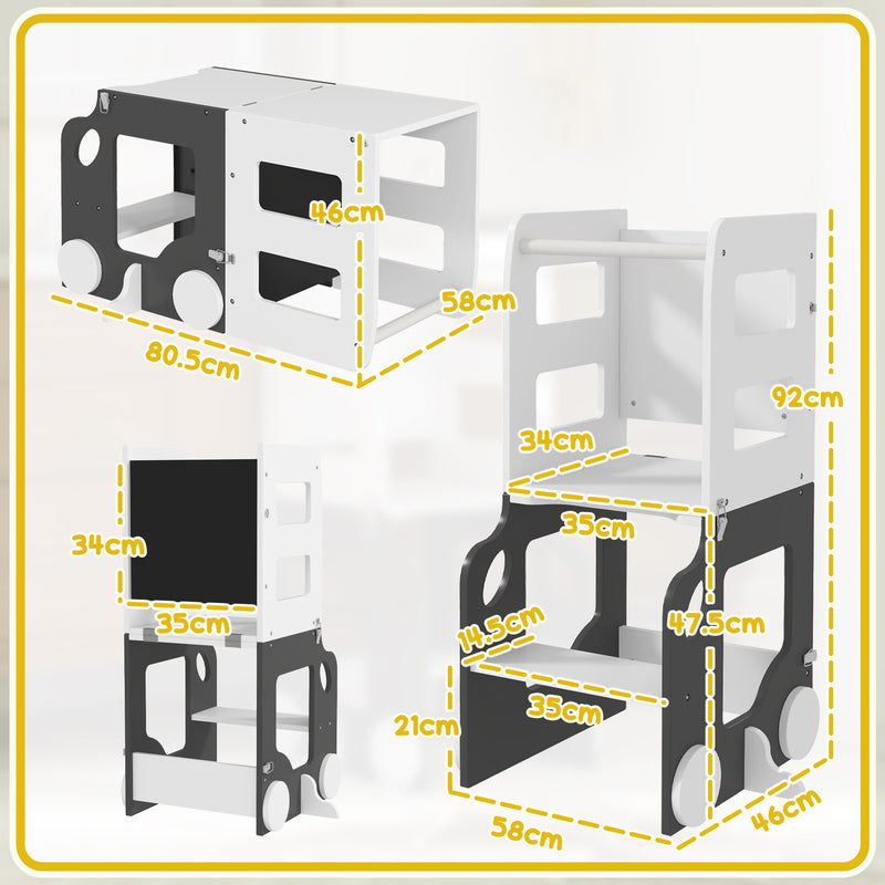 Foldable Toddler Step Stool With Safety Rail For Kitchen And Bathroom Use Grey AOSOM