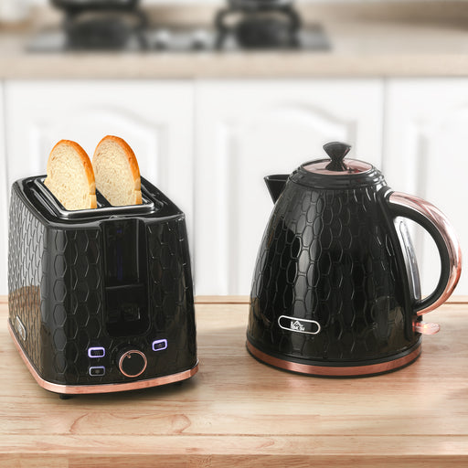 Fast Boil 17L Electric Kettle and 2 Slice Toaster Set With Auto Shut Off Black