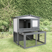 2 Tier Wooden Rabbit Hutch for Outdoor Use with Ramp and Shelter for Guinea Pigs Grey AOSOM