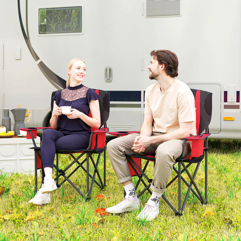 Folding Padded Camping Chairs Set of 2 with Cup Holder and Carry Bag Red
