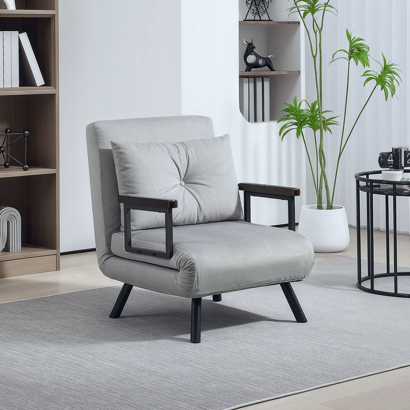 Light Grey 4-in-1 Velvet Feel Single Sleeper Chair Bed with Pillow by HOMCOM