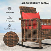 Red Rattan Rocking Chair with Cushions Steel Frame for Garden Patio Balcony by Outsunny