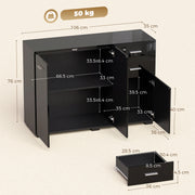 Sideboard with Drawers and Cupboards for Organised Home Storage High Gloss Black AOSOM