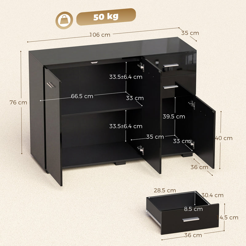 Sideboard with Drawers and Cupboards for Organised Home Storage High Gloss Black AOSOM