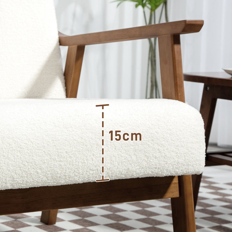 Accent Chair with Soft Boucle Upholstery for Reading Nook or Bedroom White Brown
