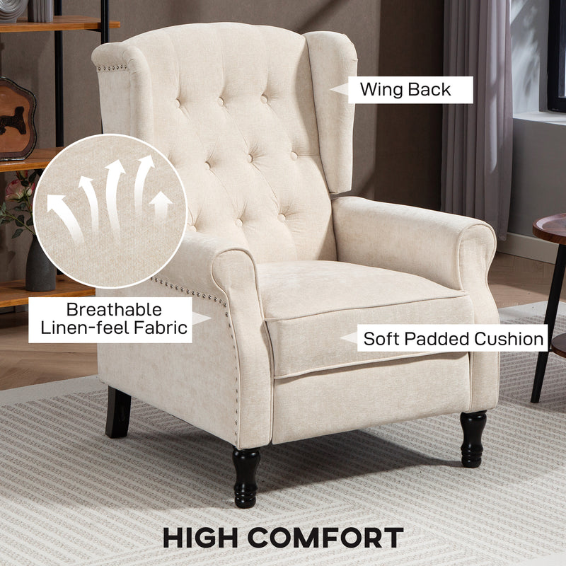 Reclining Vintage Armchair with Footrest for Living Room Comfort 150 Degree Beige
