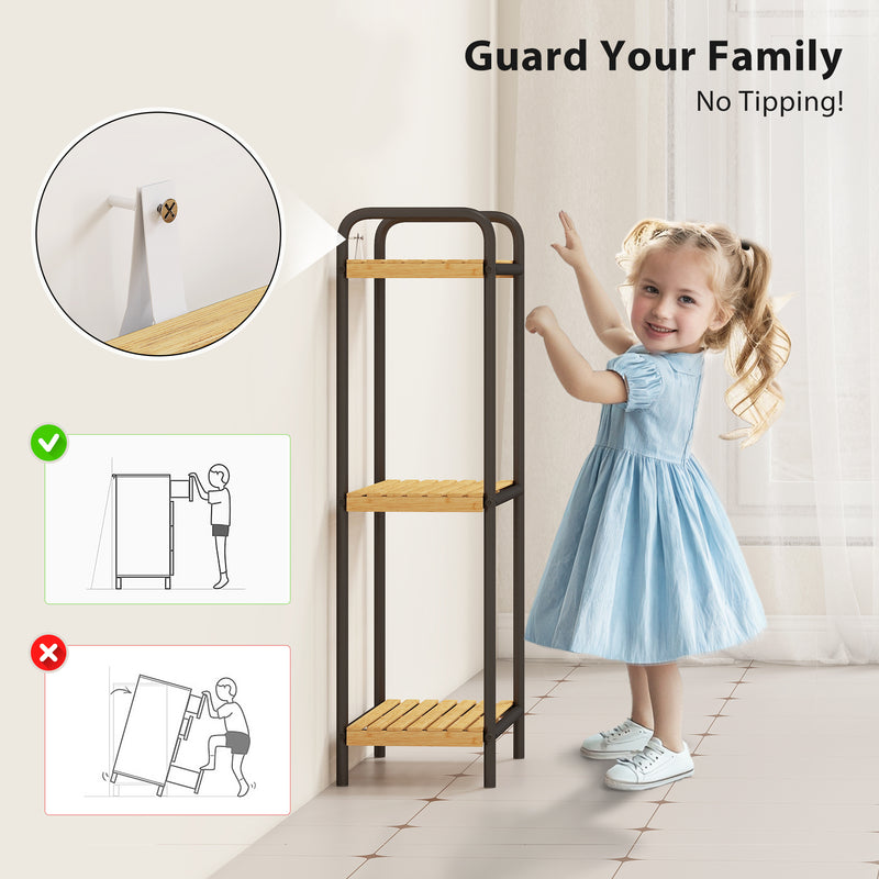 3 Tier Bamboo Bathroom Shelf Freestanding Storage Unit With Slatted Shelves Natural, Black