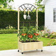 Wooden Raised Garden Planter with Trellis and Wheels for Privacy and Climbing Plants Natural Outsunny
