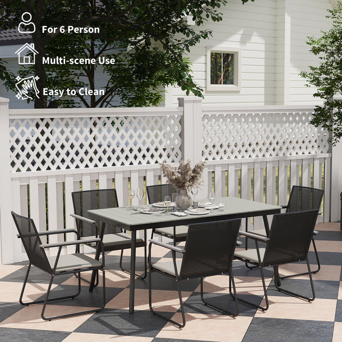 Grey 6 Seater Patio Dining Set With Cushions and Rattan Backrest by Outsunny