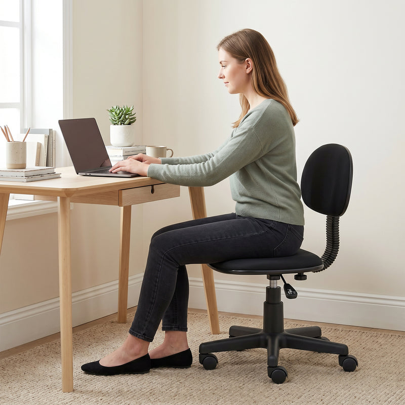 Armless Office Chair for Small Desks Space Saving Adjustable Seat Black