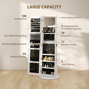Free Standing Full Length Mirror Jewellery Armoire With LED Lights And Lockable Jewellery Storage White