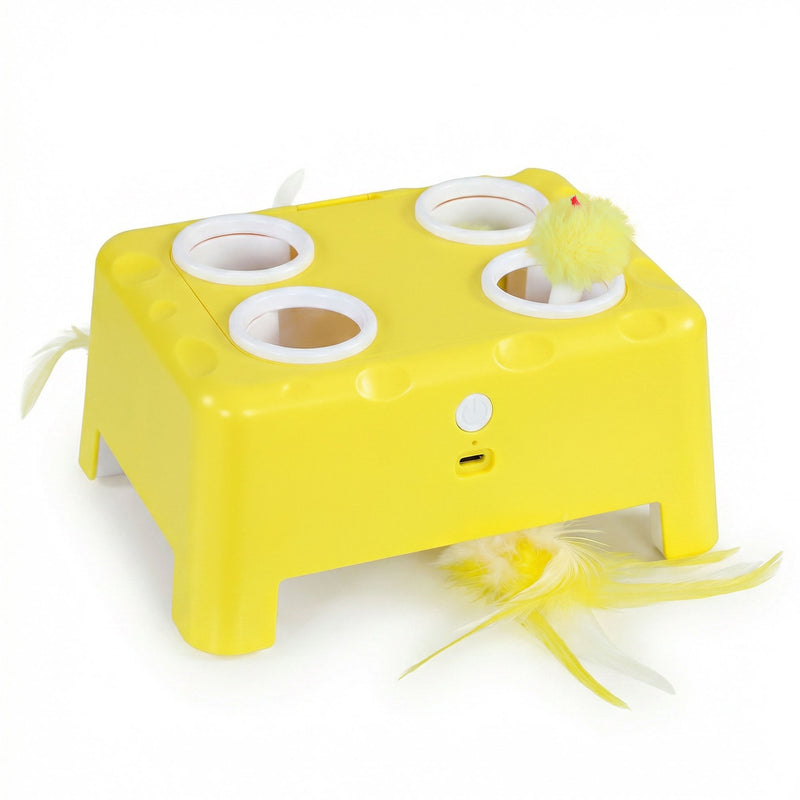 Automatic Interactive Cat Toy for Indoor Play and Boredom Relief Yellow White Pawhut