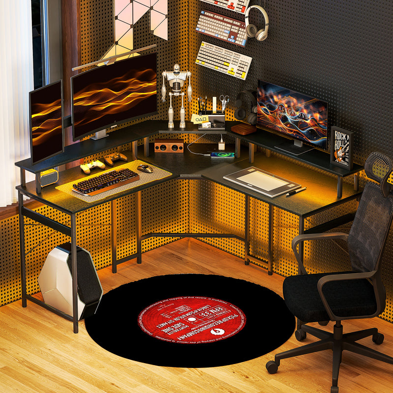 Black L Shaped Work Desk with LED Lights for Home Office by HOMCOM