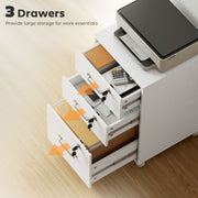 White 3 Drawer Office Filing Cabinet With Wood Effect Finish For Home Organisation