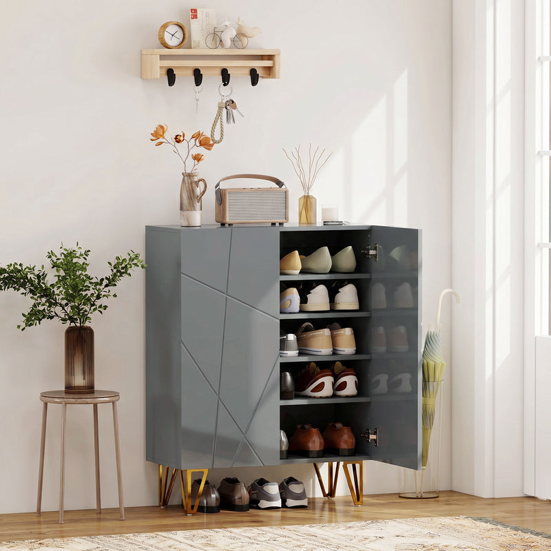 Shoe Cabinet with Adjustable Shelves for Hallway Storage and Clutter-Free Entrance High Gloss Grey