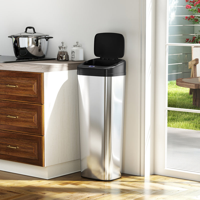 50L Stainless Steel Sensor Bin With Hands Free Automatic Lid For Kitchen Silver AOSOM