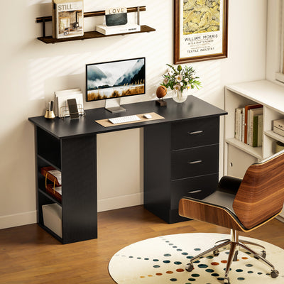 Computer Desk with Storage Shelves and Drawers for Home Office or Study Black AOSOM
