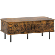 Wooden Coffee Table With Sliding Tambour Doors And Storage Shelf For Living Room Rustic Brown