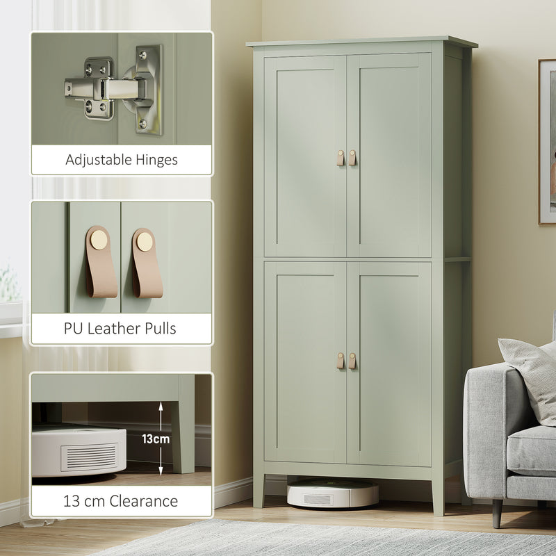 Tall Kitchen Pantry Cupboard with Motion Sensor LED Light for Storage Organisation Green