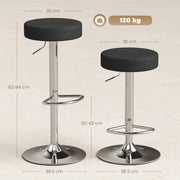 Adjustable Backless Bar Stools Set of 2 Space Saving Kitchen Island Seating Black Homcom