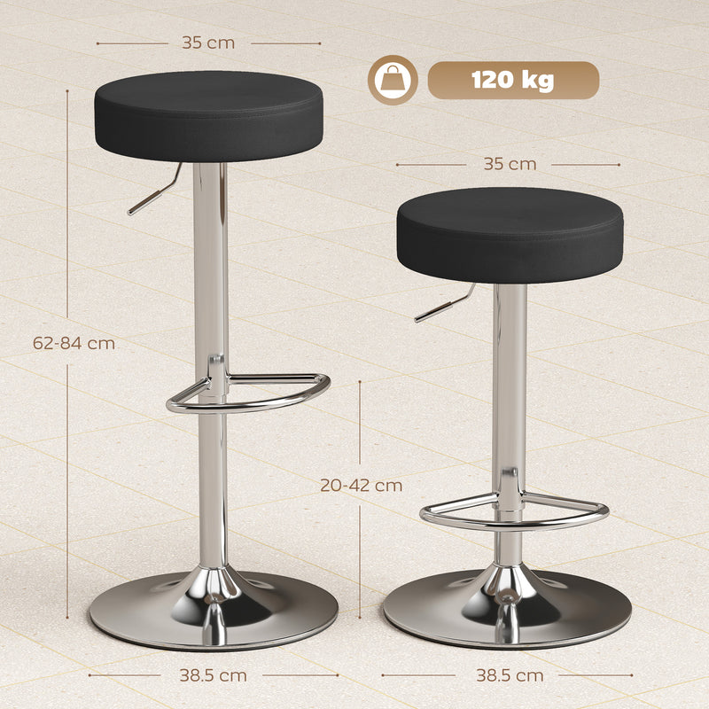 Adjustable Backless Bar Stools Set of 2 Space Saving Kitchen Island Seating Black Homcom
