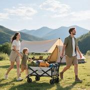 Folding Cargo Wagon Trolley with Telescopic Handle for Camping and Garden in Dark Grey