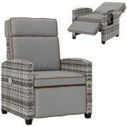 Rattan Garden Recliner Chair with Adjustable Backrest Cushion and Flip Table Mixed Grey by Outsunny