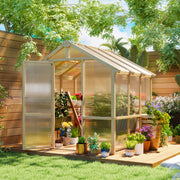 Walk In Polycarbonate Greenhouse With Lockable Door And Window Brown Wooden by Outsunny