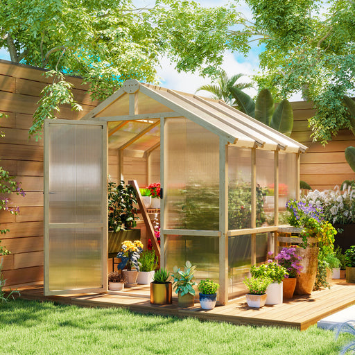 Walk In Polycarbonate Greenhouse With Lockable Door And Window Brown Wooden by Outsunny