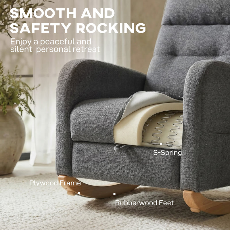 Rocking Chair with Retractable Footrest and High Back for Relaxing at Home Grey AOSOM
